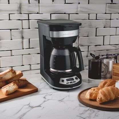 Hamilton Beach 12-Cup Programmable Coffee Maker - Regular & Bold Brew Options, Auto Pause, Black & Stainless Accents
