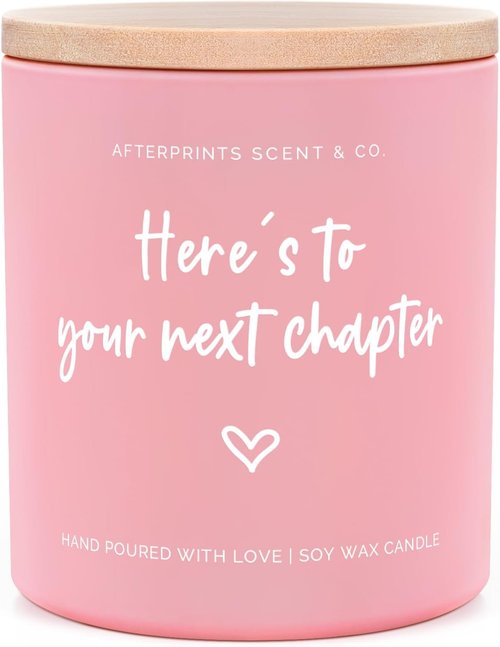 Afterprints New Chapter Candle Gifts for Women, Friends, Coworker Leaving Gifts for Women, Retirement, Graduation, Promotion, Good Luck Gift, Here’s to Your Next Chapter Scented Candles 10oz