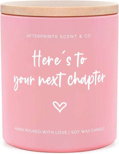 Afterprints New Chapter Candle Gifts for Women, Friends, Coworker Leaving Gifts for Women, Retirement, Graduation, Promotion, Good Luck Gift, Here’s to Your Next Chapter Scented Candles 10oz
