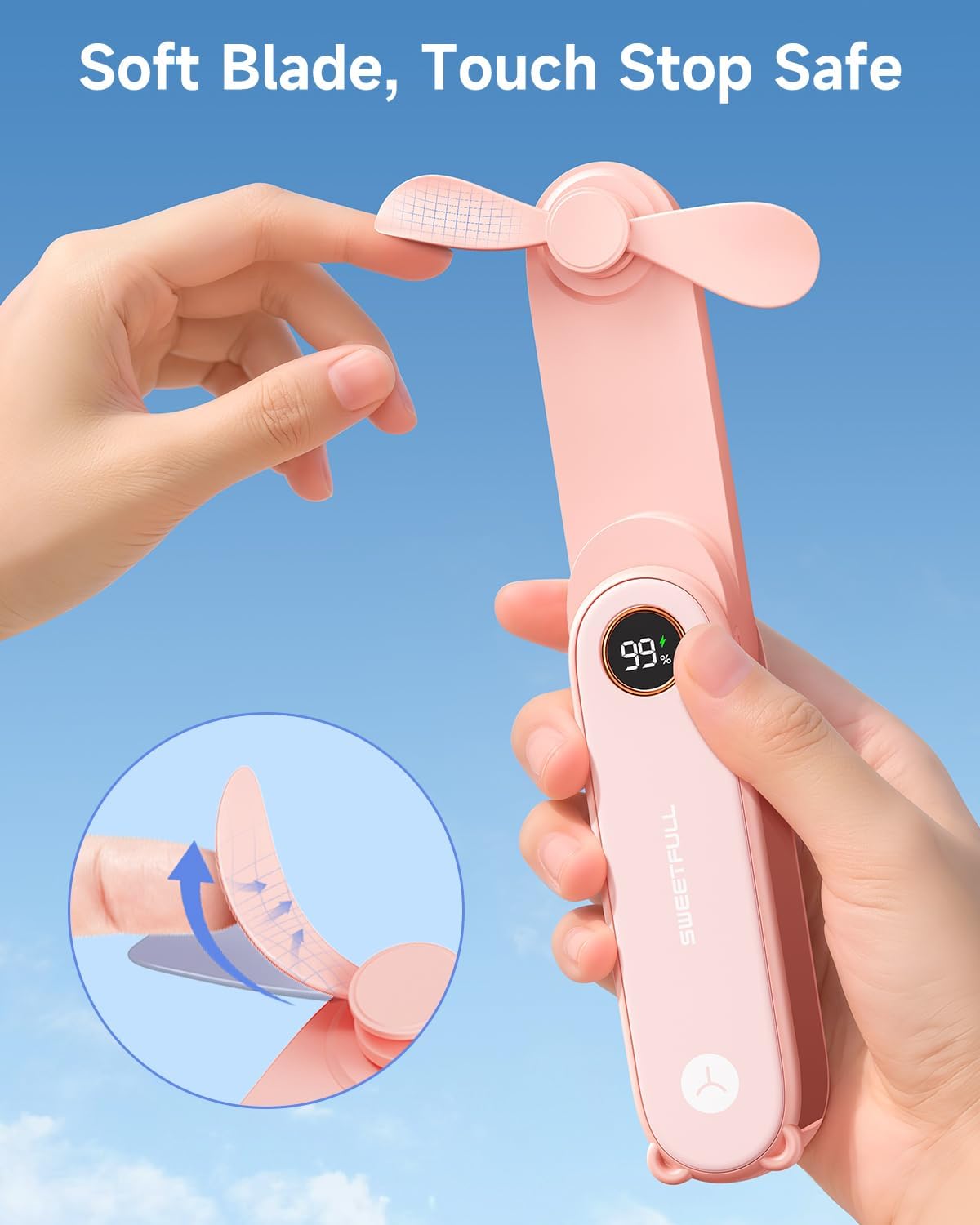 Sweetfull Portable Handheld Mini Fan - 3-in-1 USB Rechargeable Fan & Flashlight for Travel | Cute & Compact Design