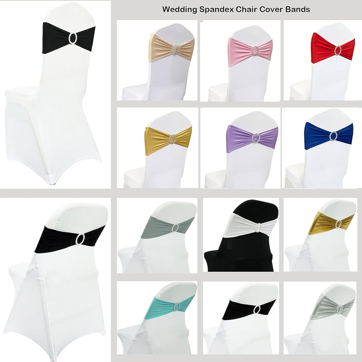 Spandex Chair Sashes by [Brand Name] - 50PCS Stretch Chair Ties with Buckle Slider for Navy Blue Wedding Decor