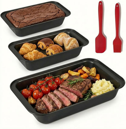 Skiennix 3-Piece Baking Pan Set - Nonstick Rectangle Bakeware | Stackable & Rust Resistant