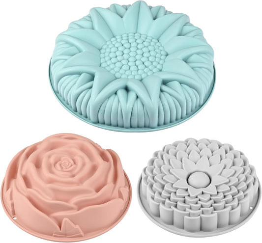 Sakolla Silicone Cake Molds - 3 Pack Flower Shape Baking Molds for Cakes, Breads & Pies | Large Size