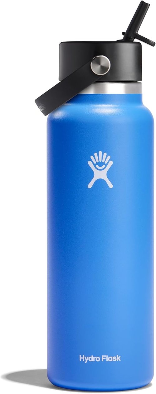 Hydro Flask Water Bottle - Insulated Stainless Steel - 40 Oz Cascade Blue, Leakproof Wide Straw Lid