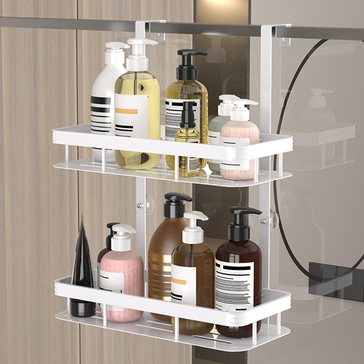 White Over Door Shower Caddy - Rustproof 2-Tier Bathroom Organizer | 11.81x5.31 Inch Shelves