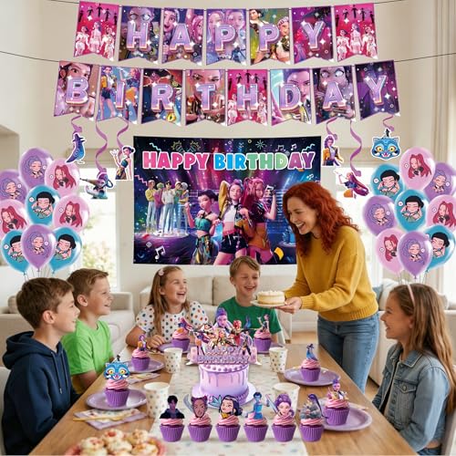 Demon Movie-themed Birthday Decorations Party Supplies Set with Banner Balloons & Cake Toppers