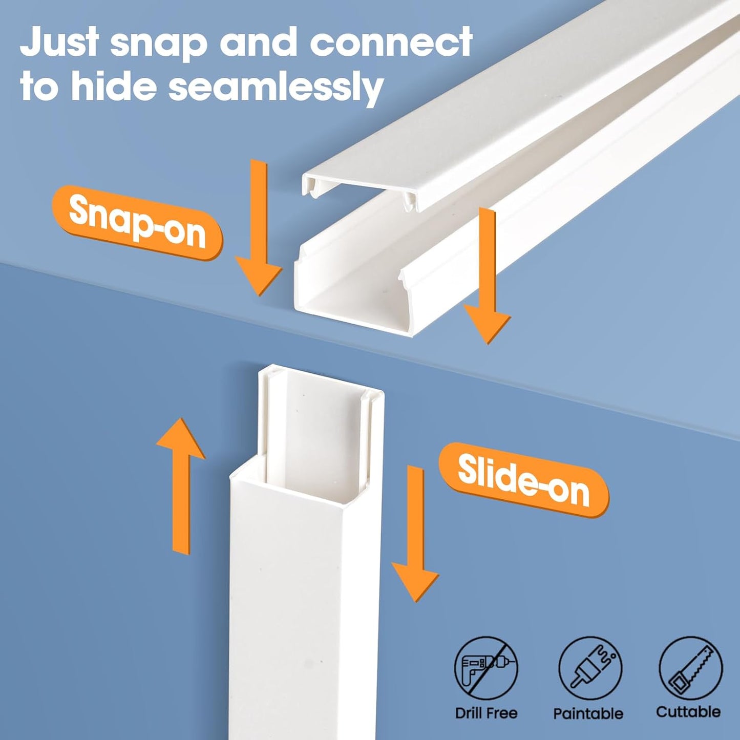 YesBes Cord Hider Kit - 116in Paintable Cable Raceway for Wall-Mounted TVs | White Wire Covers 0.96in x 0.57in