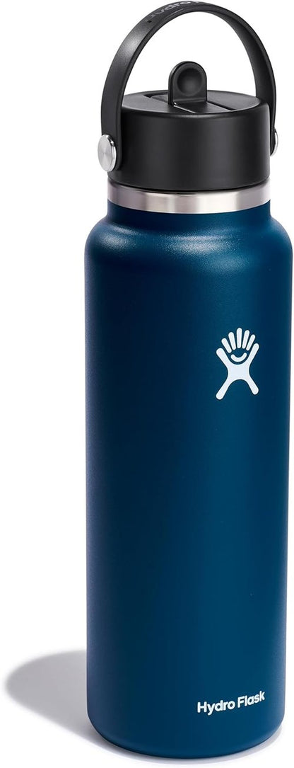 Hydro Flask Water Bottle - Insulated Stainless Steel | 40 Oz Indigo Blue with Wide Straw Lid, Leakproof
