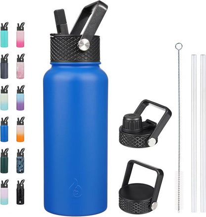 BJPKPK Insulated Water Bottle - 32oz Metal Bottle with Straw Lid, BPA-Free, Leak-Proof - Sapphire