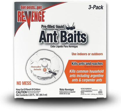 REVENGE Liquid Ant Bait Stations - Pack of 3, Ready-to-Use for Indoor & Outdoor Ant Control