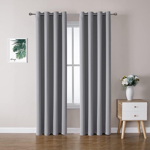 ChrisDowa Blackout Curtains - Thermal Insulated Room Darkening Panels Set (Light Grey, 52W x 72L)