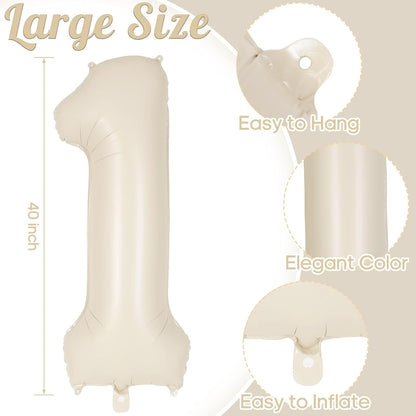 Number 1 Balloon by Cream - 40 Inch Jumbo Beige Foil Mylar Balloon for First Birthday Celebrations