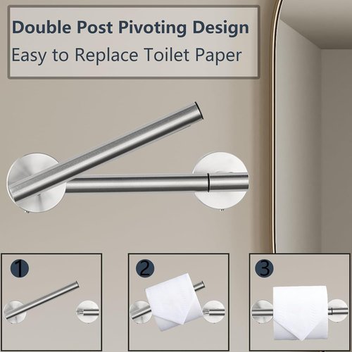 Brushed Nickel Toilet Paper Holder by [Brand Name] - Double Post Pivoting Design, Rustproof & Wall Mount for Mega Rolls