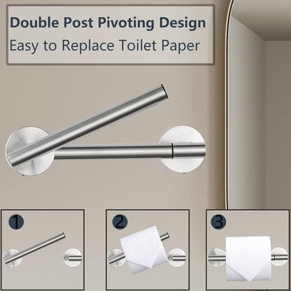 Brushed Nickel Toilet Paper Holder by [Brand Name] - Double Post Pivoting Design, Rustproof & Wall Mount for Mega Rolls