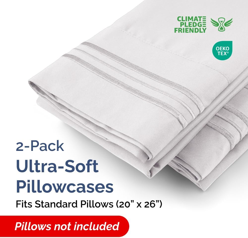Skiennix Standard Pillow Cases Set of 2 - Soft Hotel Quality & Wrinkle-Free - French Grey Color