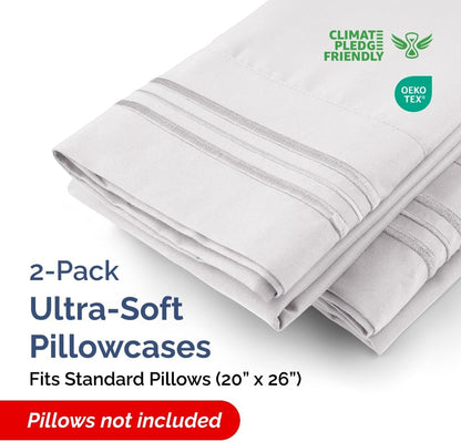 Skiennix Standard Pillow Cases Set of 2 - Soft Hotel Quality & Wrinkle-Free - French Grey Color