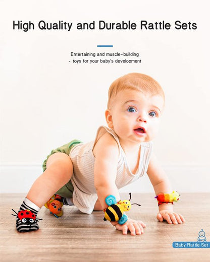 Infinno Baby Wrist Rattle Socks & Foot Finder Set - Ideal Toys for Newborns 0-12 Months | Garden Bug Series