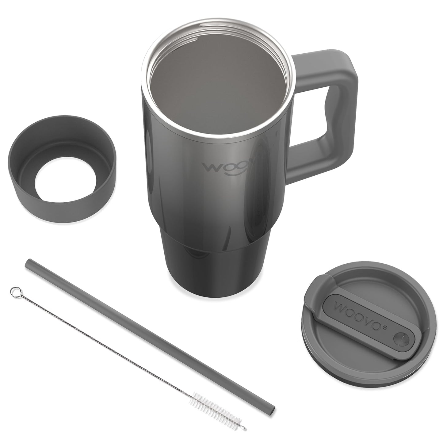 WOOVO 30oz Tumbler with Handle and Straw, Insulated Coffee Mug with Splash Proof Lid, BPA Free Reusable Double Wall Stainless Steel Water Cup, Keep Beverages Cold Hot for Hours, Gradient Grey