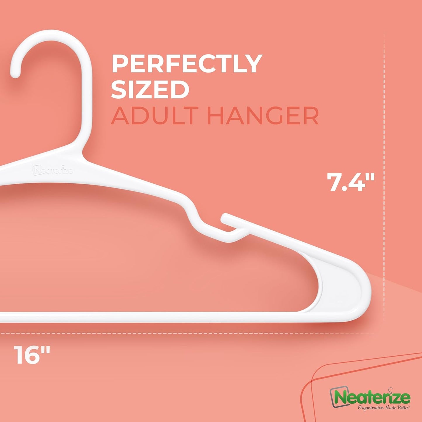 Neaterize Clothes Hangers - 100 Pack Plastic Hangers for Adults | Space-Saving White Coat Hangers