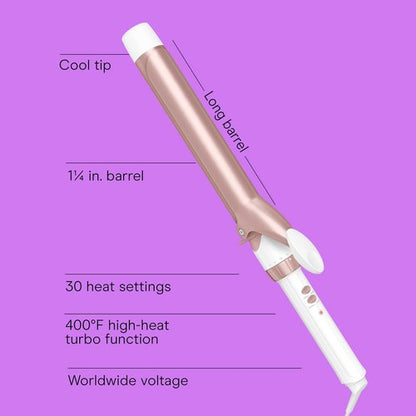 Conair Double Ceramic Curling Iron - 1¼-Inch Long Barrel for Loose Curls | Ideal for Medium & Long Hair in White/Rose Gold