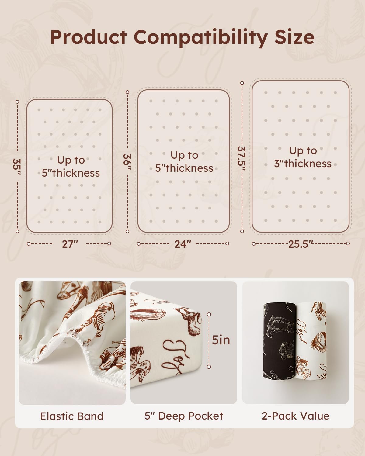 Yoofoss Baby Pack and Play Sheets - Ultra Soft 2-Pack Fitted Mini Crib Sheets, 38x26, Neutral for Graco
