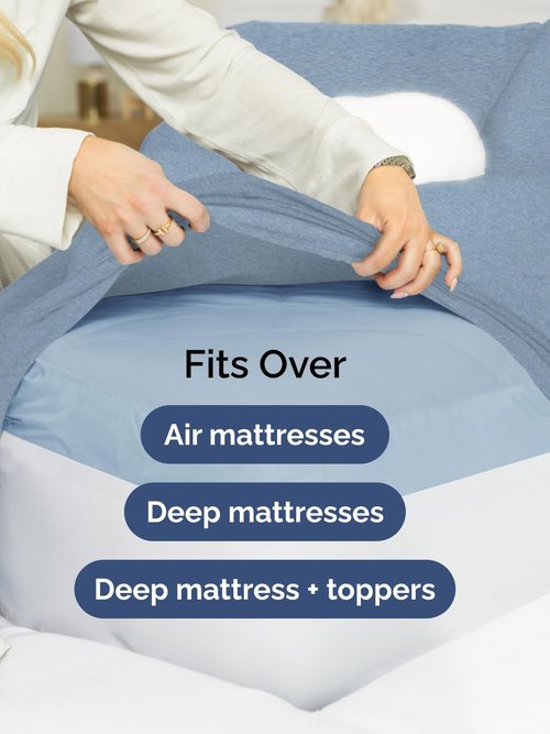 Extra Deep Queen Fitted Sheet - Hotel Luxury Single Fitted Sheet Only - Easily Fits 18 inch to 24 inch Mattress - Ultra Soft, Wrinkle Free w/Extra Deep Pockets - Breathable & Comfy - Heathered Blue