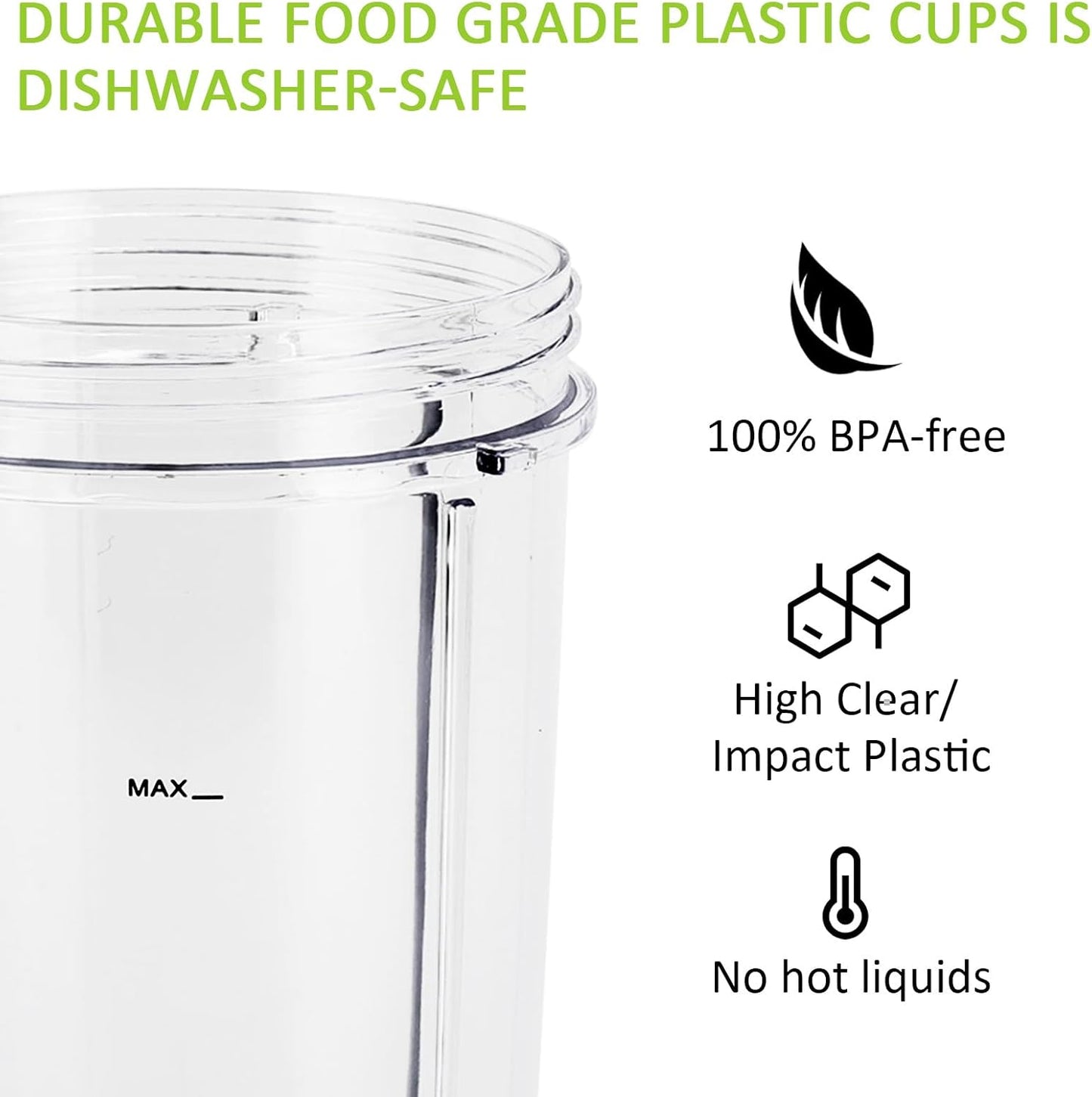 NutriBullet 24 oz Blender Cups - Replacement Parts with 2 Flip Top To Go Lids | Compatible with Pro 900w/600w Series