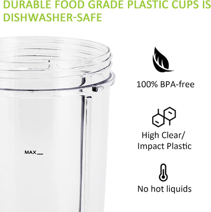 NutriBullet 24 oz Blender Cups - Replacement Parts with 2 Flip Top To Go Lids | Compatible with Pro 900w/600w Series