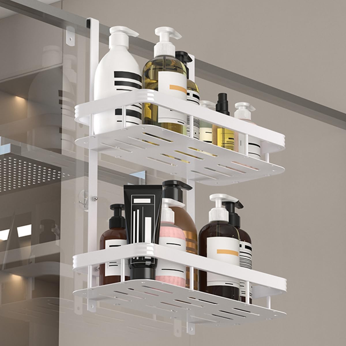 White Over Door Shower Caddy - Rustproof 2-Tier Bathroom Organizer | 11.81x5.31 Inch Shelves