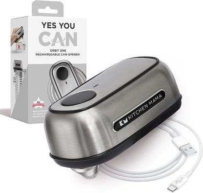 Kitchen Mama Orbit One Electric Can Opener - Hands-Free, USB-C Rechargeable, Safety Blade for Large Cans