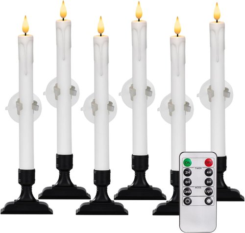 Homemory 6 Pcs White LED Window Candles - Battery Operated with Remote Timer & Holders for Holiday Decor