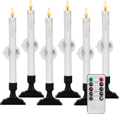 Homemory 6 Pcs White LED Window Candles - Battery Operated with Remote Timer & Holders for Holiday Decor