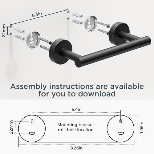 FORIOUS Toilet Paper Holder Set - SUS304 Stainless Steel Double Post & Hand Towel Ring | Matte Black Finish