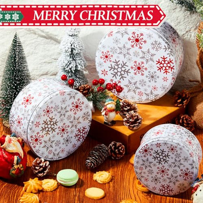 3 Pcs Christmas Cookie Tins in White & Red - Lively Style (Variation of THIS listing: 3 / White and Red / Lively Style)