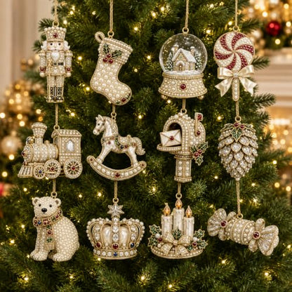 DIY Christmas Ornament Kit - 12 Acrylic Decorations with Pearls & Gems (Style 6)