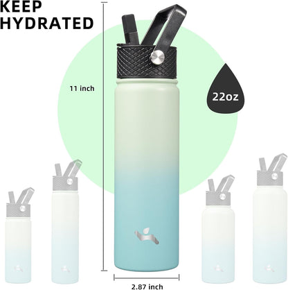 Skiennix 22oz Stainless Steel Insulated Water Bottle - 3 Lids, Mint Color