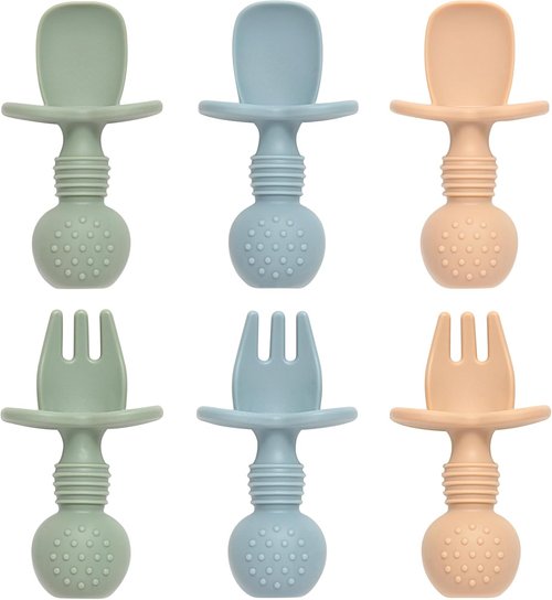 Eascrozn Baby Feeding Set - 6 Pack Silicone Toddler Utensils | BPA Free Self-Feeding Spoons & Forks