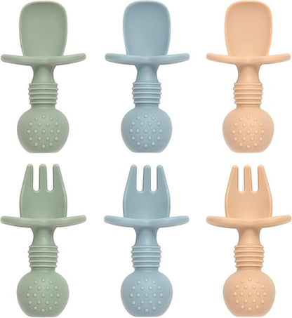 Eascrozn Baby Feeding Set - 6 Pack Silicone Toddler Utensils | BPA Free Self-Feeding Spoons & Forks