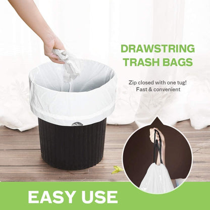 Teivio 4 Gallon Strong Drawstring Trash Bags - 140 Count White Garbage Bin Liners for Home & Office