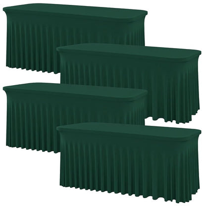 4 Pack 6ft Hunter Green Spandex Tablecloths - Fitted 72 Inch Table Cover, Wrinkle-Resistant