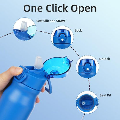 BJPKPK 25oz Insulated Water Bottle - Stainless Steel, BPA-Free, Leak-Proof, Blue with Straw