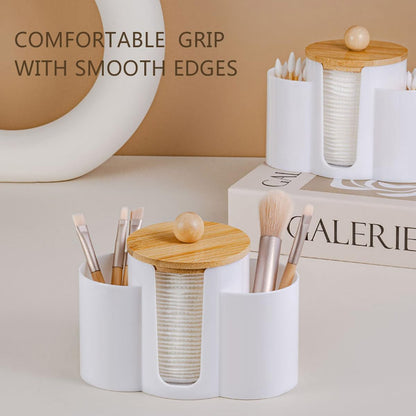 Q-Tip Holder by [Brand Name] - 3-in-1 Premium Bathroom Organizer with Dustproof Lid | Black Canister for Cotton Swabs, Balls, and Pads