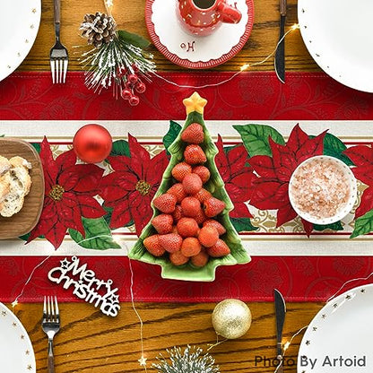 Poinsettia Xmas Table Runner 13x72 Inch - Red Holiday Home Decor