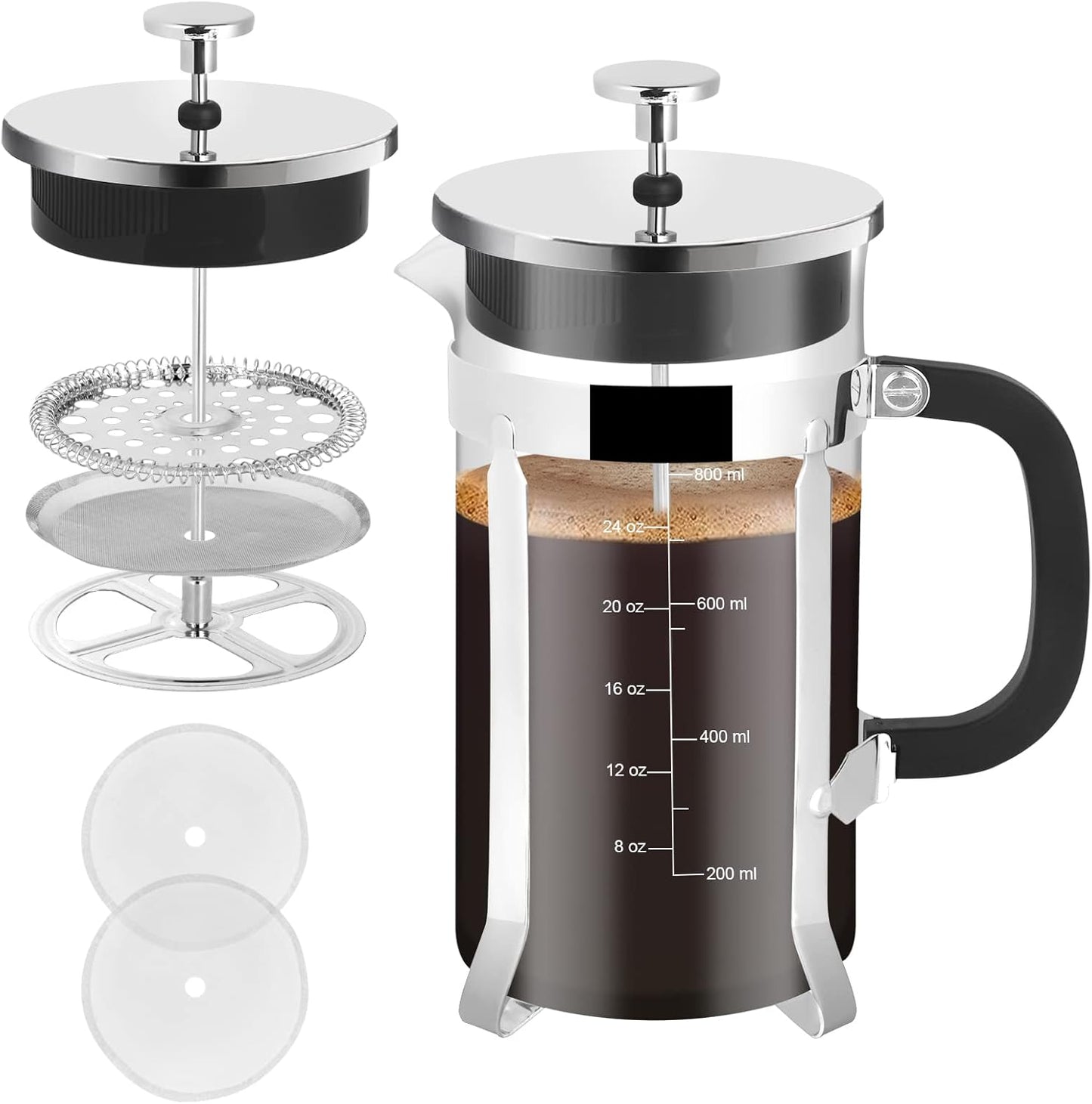 Skiennix French Press Coffee Maker - 34oz Stainless Steel with 2 Filters | Heat Resistant & Easy to Clean