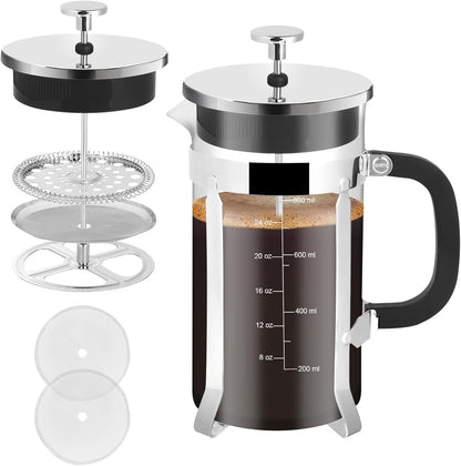 Skiennix French Press Coffee Maker - 34oz Stainless Steel with 2 Filters | Heat Resistant & Easy to Clean