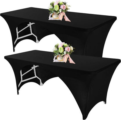 Fivenl 2 Pack Spandex Tablecloths - Black Stretch Fitted Covers for 8FT Tables | 96 x 30 Inch, Washable