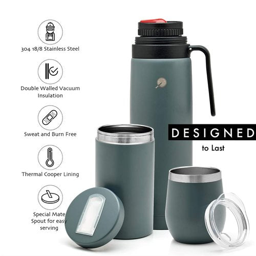 BALIBETOV Complete Yerba Mate Set - Modern Mate Gourd, Thermos, Yerba Container, Bombilla and Cleaning Brush Included - All Premium Quality 304 18/8 Stainless Steel (GRAY)