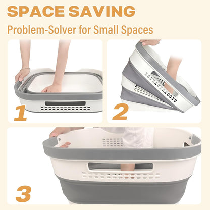 OOAMBB Collapsible Laundry Basket - 43L Foldable Storage Container with Handles | Grey, 1 Pack