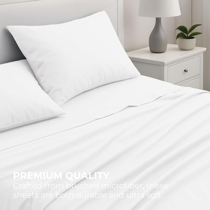 Pure Bedding Queen Sheet Set - 4-Piece Luxury White Bed Sheets | Soft 1800 Brushed Microfiber, Deep Pocket Design