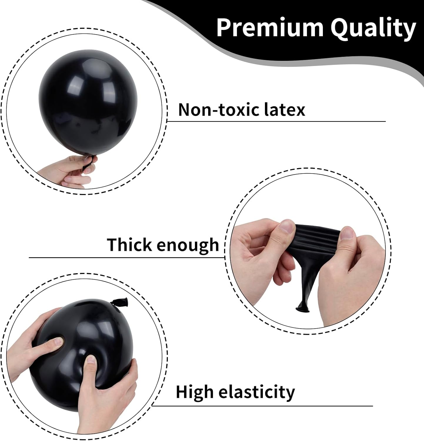 RUBFAC Black Balloons - Premium Latex Party Decorations | 105pcs in 5/10/12/18 Inches for Events